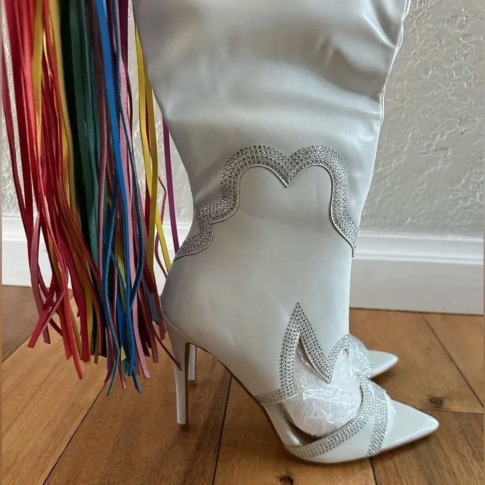 CAPE ROBBIN LISE WESTERN RHINESTONE FRINGED CARGO POCKET BOOTS NIB